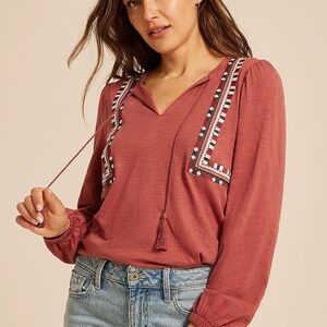 Maurices Apple Butter  Embroidered Blouse